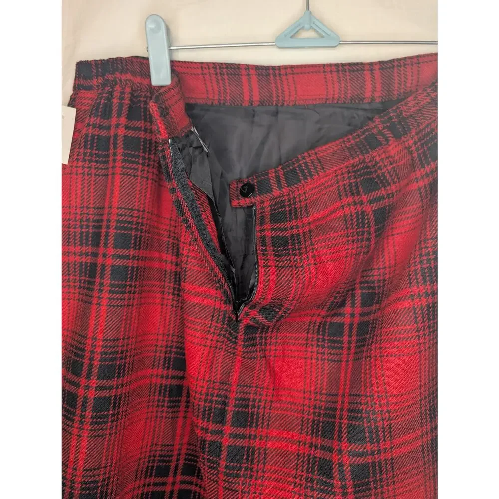 Vintage 90s Nouveaux Plaid Midi Skirt Fringe Wool Blend Grunge Academia Sz 16
